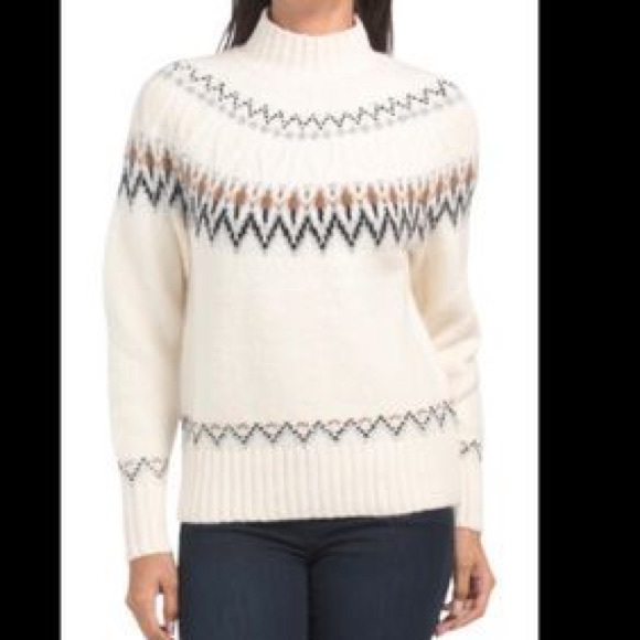 Like new! Oatmeal color Nicole Miller super soft fair isle mock neck sweater - Picture 4 of 5